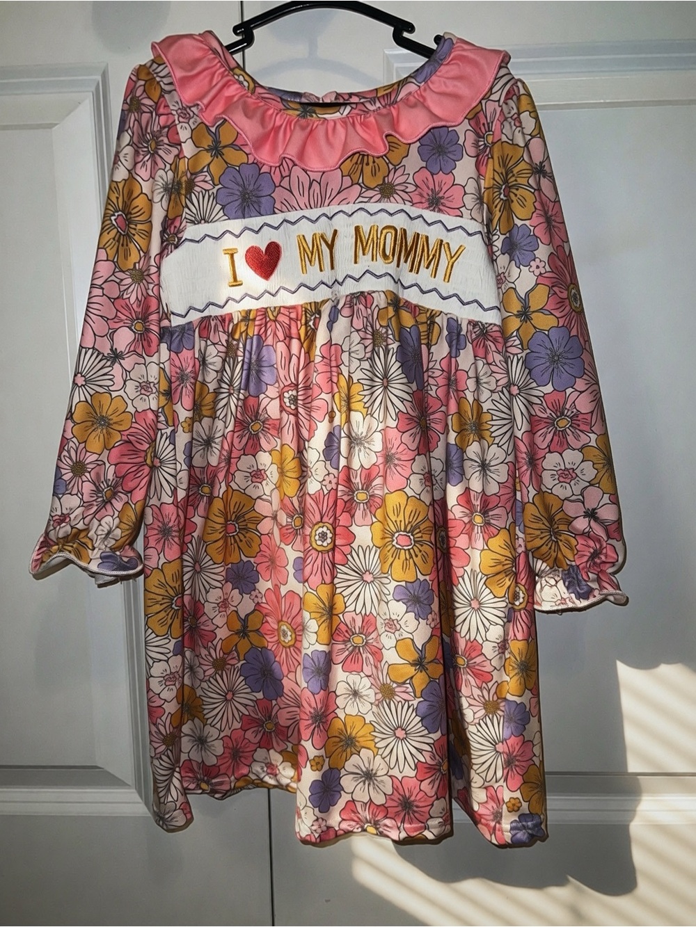 I ❤️ My Mommy Floral Smocked Girls Dress - Pink, Yellow, Purple